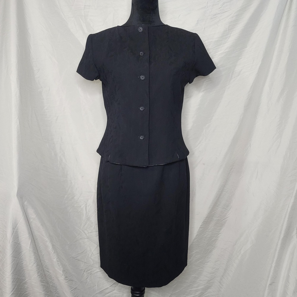 Vintage 1960s AUSTIN REED Size 6 Black Jacquard 2pc Skirt Suit Set 100% Wool‎